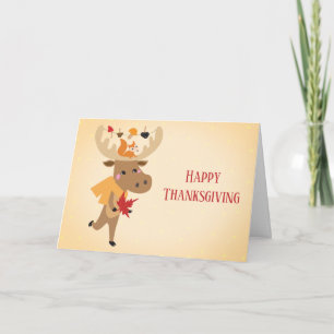 Happy Thanksgiving Moose Squirrel Colourful Card