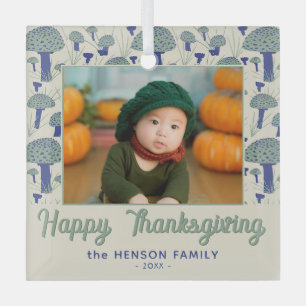 Happy Thanksgiving Mushroom Fall Photo Glass Ornament