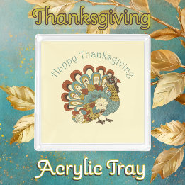 Happy Thanksgiving Muted Fall Colour Turkey Acrylic Tray