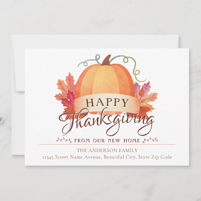 Happy Thanksgiving New Address Home Pumpkin Moving Announcement (Front)