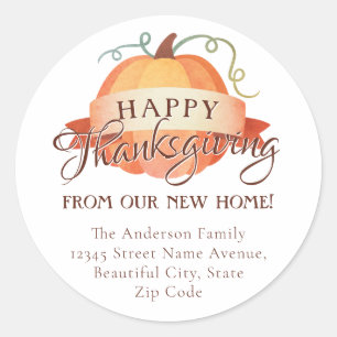 Happy Thanksgiving New Home Change Address Moving Classic Round Sticker