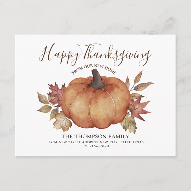 Happy Thanksgiving New Home Pumpkin Moving Announcement Postcard (Front)