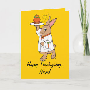 Happy Thanksgiving Niece Bunny and Cupcake Holiday Card