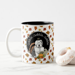 Happy Thanksgiving Old English Sheepdog Grey 1 Fun Two-Tone Coffee Mug