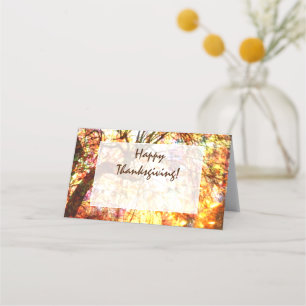 Happy Thanksgiving Orange Autumn Abstract Place Card