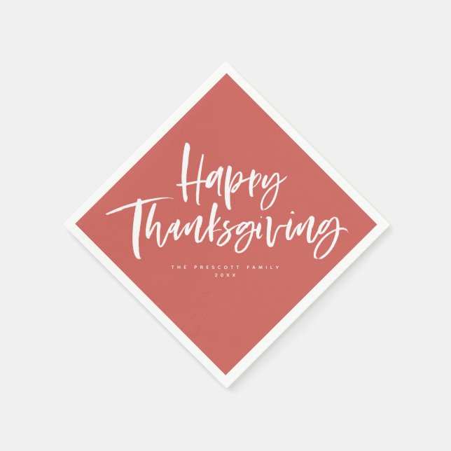 Happy Thanksgiving orange brush script Napkin (Corner)