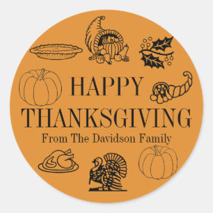 Happy Thanksgiving orange custom name cute favours Classic Round Sticker