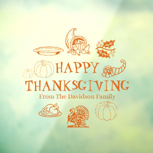 Happy Thanksgiving orange custom name decor Window Cling