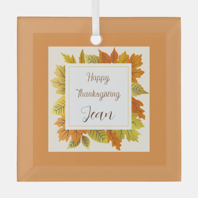 Happy Thanksgiving Orange Leaves Gift Ornament (Front)