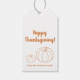 Happy Thanksgiving orange pumpkin custom script Gift Tags