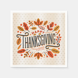  Happy Thanksgiving Orange Yellow Fall Leaves Napkin