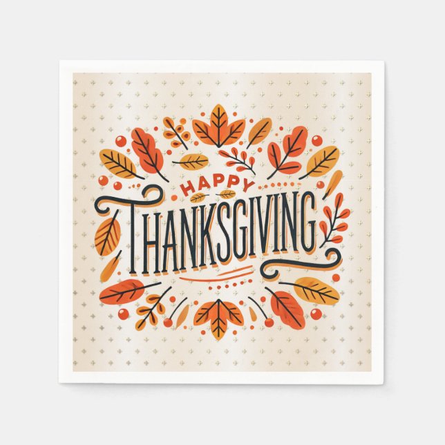  Happy Thanksgiving Orange Yellow Fall Leaves Napkin (Front)