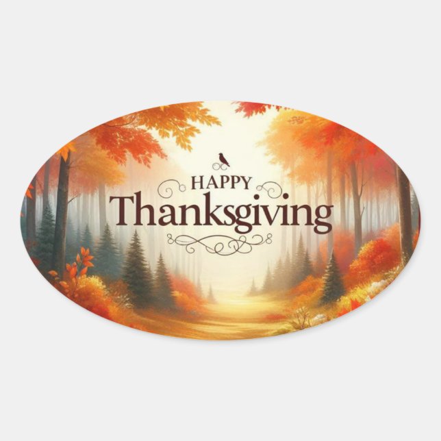 Happy Thanksgiving Oval Sticker (Front)