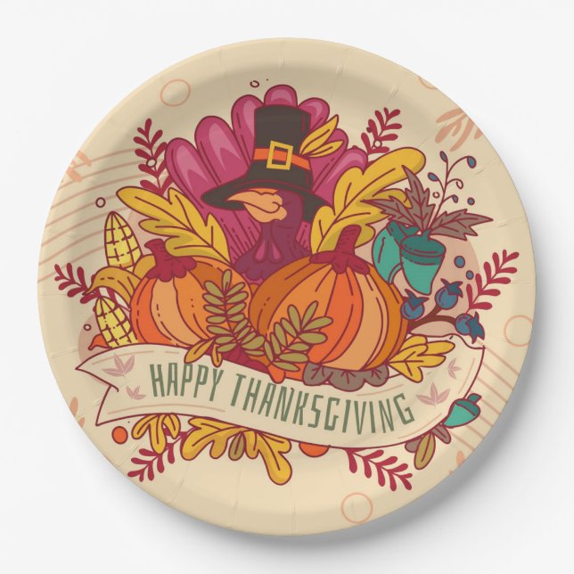 Happy Thanksgiving Paper Plate (Front)