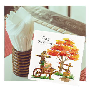Happy Thanksgiving Personalized Fall Scene   Napkin