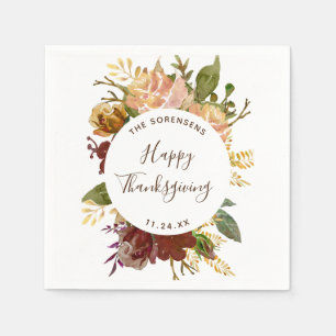 Happy Thanksgiving Personalized Floral Autumn Napkin