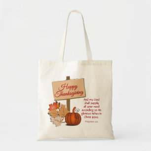 HAPPY THANKSGIVING Philippians 4:19 Scripture Tote Bag