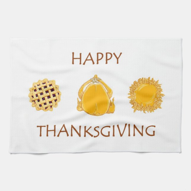 HAPPY THANKSGIVING pie turkey pie kitchen towel (Horizontal)