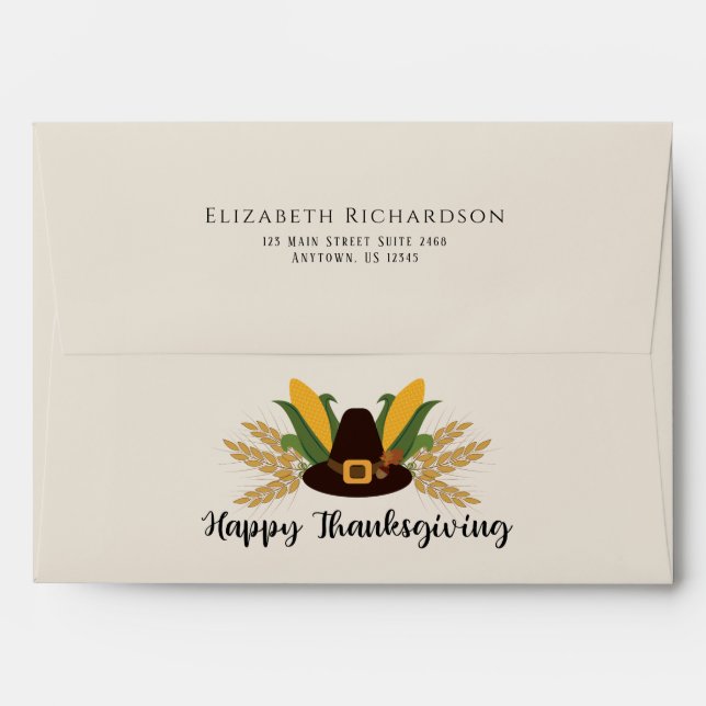 Happy Thanksgiving Pilgrim Hat Envelopes (Back (Top Flap))