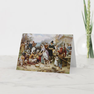 Happy Thanksgiving Pilgrim/Indian Gathering Card