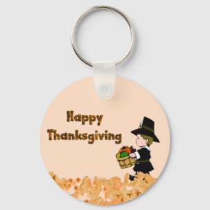 Happy Thanksgiving Pilgrim Keychain