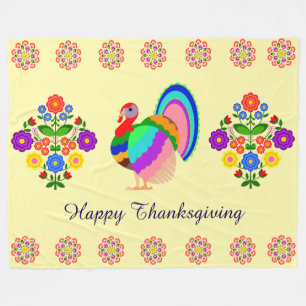 Happy Thanksgiving. Polish design flowers. Fleece Blanket