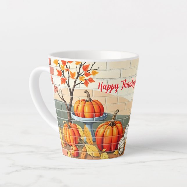 Happy Thanksgiving Popular Beautiful Fall Latte Mug (Left Angle)