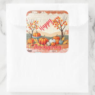 Happy Thanksgiving Popular Beautiful Fall Square Sticker
