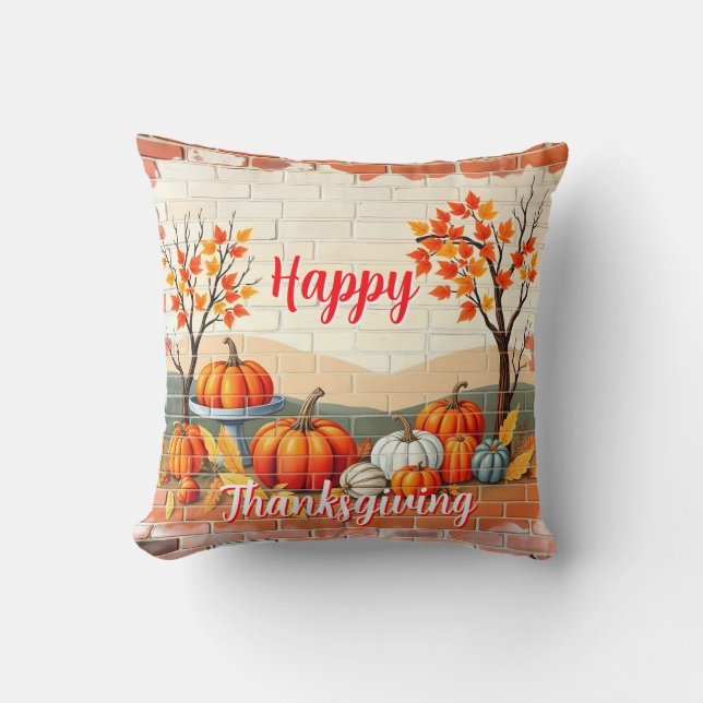 Happy Thanksgiving Popular Beautiful Fall Throw Pillow (Front)