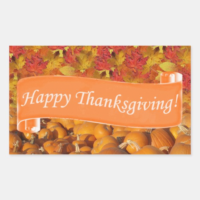 Happy Thanksgiving Pumpkin and Fall Leaves Sticker (Front)