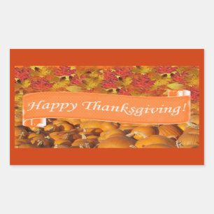 Happy Thanksgiving Pumpkin and Fall Leaves Sticker
