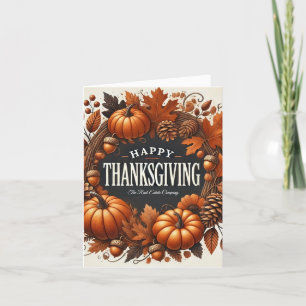 Happy Thanksgiving Pumpkin Autumn Leaves Wreath Holiday Card