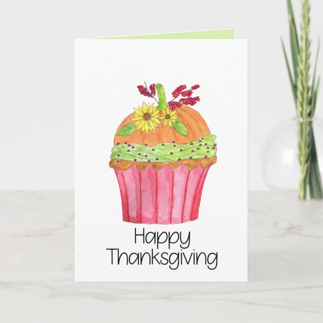 Happy Thanksgiving Pumpkin Cupcake Card (Front)