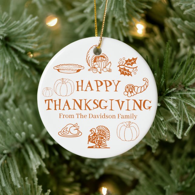 Happy Thanksgiving pumpkin custom name cute Ceramic Ornament (Tree)