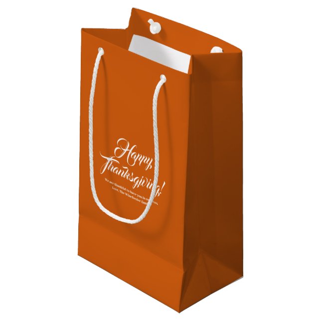 Happy Thanksgiving pumpkin custom script text  Small Gift Bag (Front Angled)