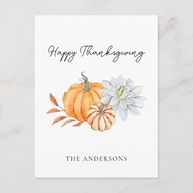 Happy Thanksgiving Pumpkin Fall Elegant Postcard (Front)