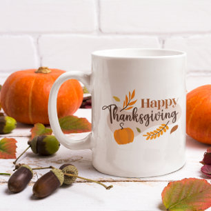 Happy Thanksgiving Pumpkin Fall Leaves Coffee Mug