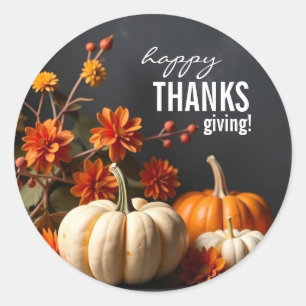 Happy Thanksgiving Pumpkin Flowers Sticker