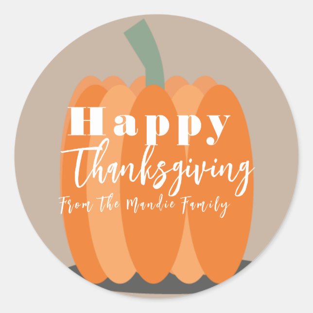 Happy Thanksgiving Pumpkin Large Favour Classic Round Sticker (Front)
