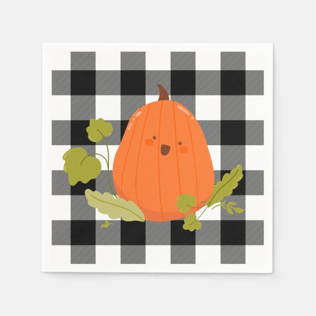 Happy Thanksgiving Pumpkin On Plaid Napkin (Front)