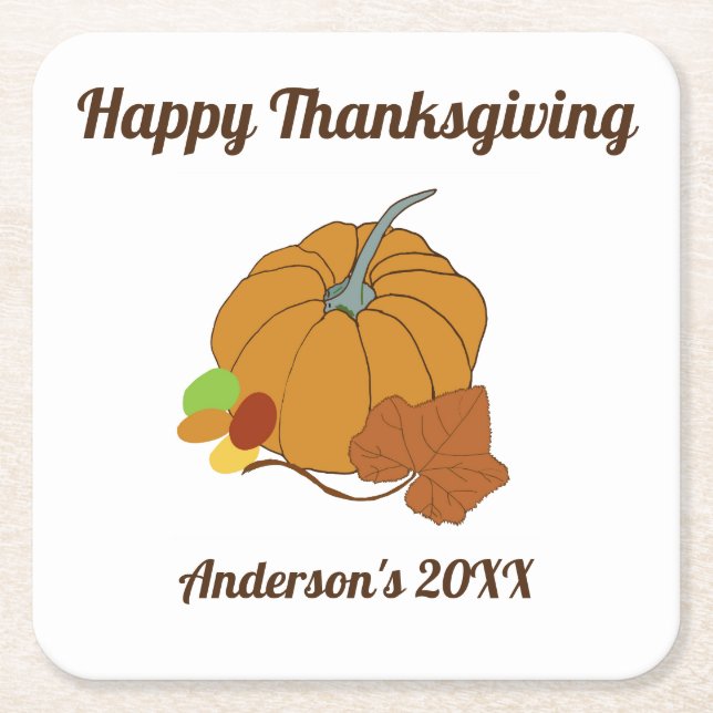 Happy thanksgiving pumpkin Paper Coaster (Front)