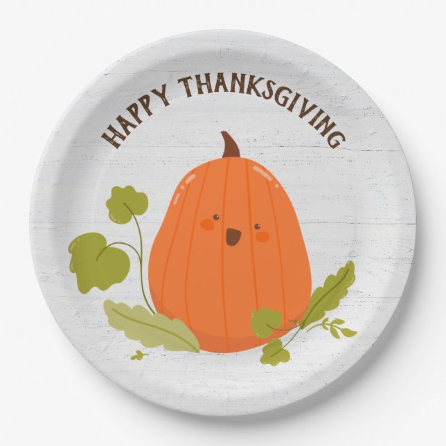 Happy Thanksgiving Pumpkin Paper Plate (Front)