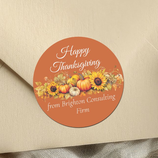 Happy Thanksgiving Pumpkin Patch Custom Business Classic Round Sticker (Creator Uploaded)