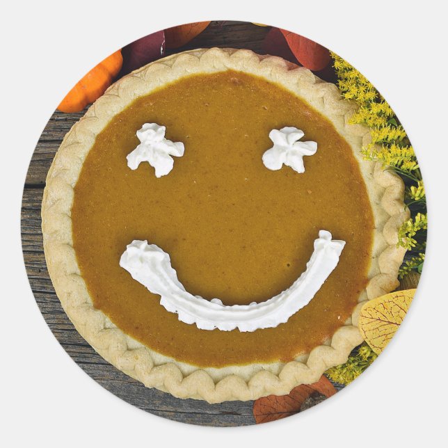 Happy Thanksgiving Pumpkin Pie Classic Round Sticker (Front)