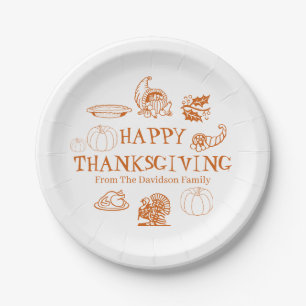 Happy Thanksgiving pumpkin pie custom name Paper Plate