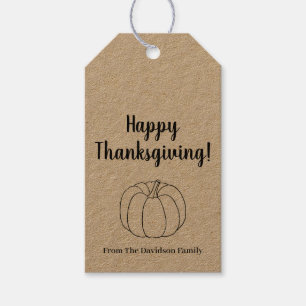 Happy Thanksgiving pumpkin rustic kraft custom Gift Tags
