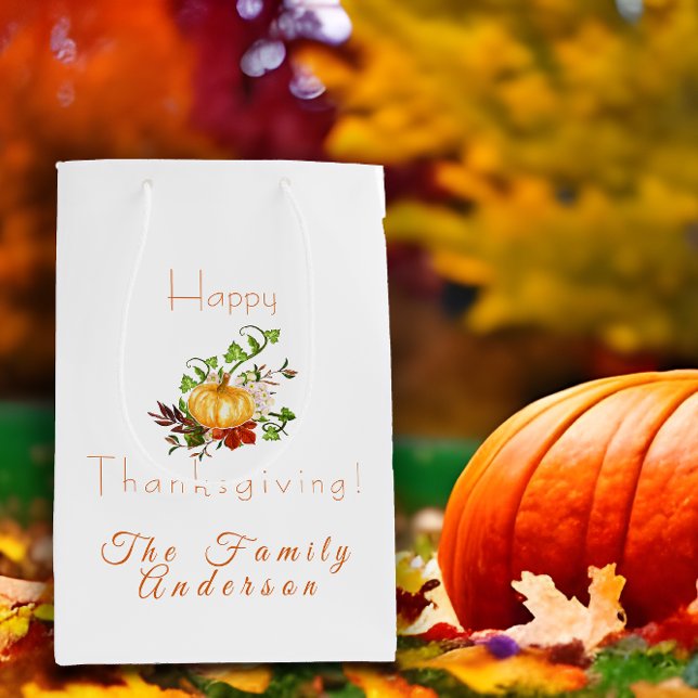 Happy thanksgiving pumpkin watercolor  medium gift bag (Creator Uploaded)