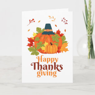 Happy Thanksgiving Pumpkin with Hats and Leaves   Invitation