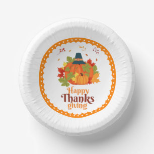 Happy Thanksgiving Pumpkin with Hats  and Leaves   Paper Plate