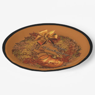 Happy Thanksgiving Pumpkin Wreath Paper Plates